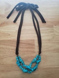 Vintage Old NUGGETY Blue OLD Turquoise Slip Necklace - Picture 1 of 11