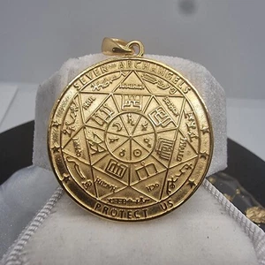 Seven Archangels Rune Amulet 925 Sterling Silver 18k Gold Magic Circle Pendant - Picture 1 of 3