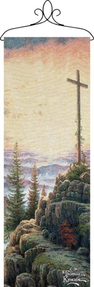 Thomas Kinkade Sunrise Illuminating Cross Tapestry Wall Hanging Panel - Imagem 1 de 1