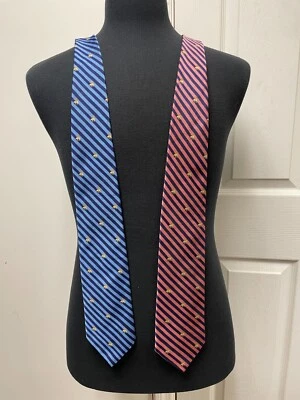 LOTE Brooks Brothers Makers Corbata Cuello Repp Rayas Dorado Oveja Logo Seda Rosa Azul Foto 1 de 4