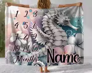 Under the Sea Baby Milestone Blanket, Sea Animals Milestone Blanket - Picture 1 of 8
