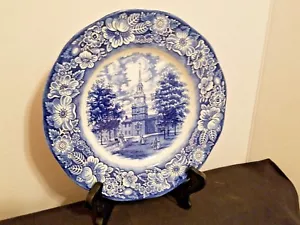 Placa de colección Staffordshire Liberty Blue Ironstone 10" Independence Hall Inglaterra - Imagen 1 de 4