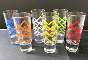 VINTAGE 6 Pc Set Signed CRISA SHOT GLASSES Zig Zag CHEVRON STRIPE Multi Color - Picture 1 of 11