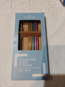 NIB Crofton Stainless Steel Straws Colors - Set of 6 Straws And A Brush New Gift - Picture 1 of 4
