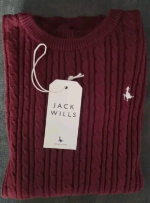 Jack Wills Superior Cotton Tinsbury Cable Jumper Damson Burgundy Size 6-See DESC - Image 1 of 4