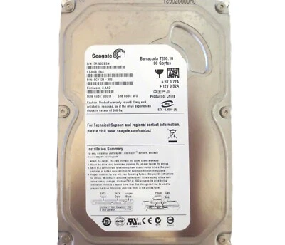 Seagate ST380815AS 9CY131-305 3.AAD WU (5RW) Chian 80gb 3.5" Sata HDD JUL/2007 - Image 1 of 2