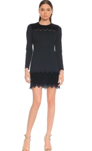 Sandro Paris Sheath Dress Navy Blue Velvet Cutout Trim Mini Long Sleeve Size 8 - Picture 1 of 9