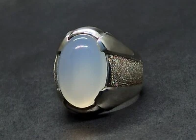 Anillo de cuarzo blanco natural de plata de ley 925 hecho a mano declaración Dur e Najaf para hombre Foto 1 de 4