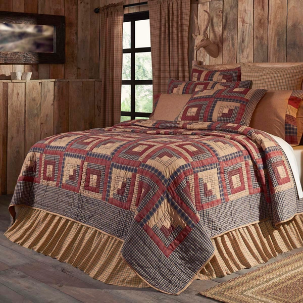 Millsboro Log Cabin Patchwork Quilt 2 PC Bedding Set Twin Burgundy Navy Tan