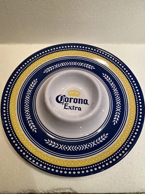 Plato Corona Extra Chip & Dip Bowl Servir Fiesta Salsa Pacífico Modelo Cerveza Foto 1 de 4