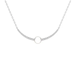 Sterling Silver Round Lab Grown Diamond & Pearl Necklace 18" Silver Cable Chain - Picture 1 of 6