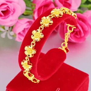 Hot Stylish Flowers 22k 23k 24k Thai Baht Yellow Gold Gp Necklace Bracelet - Picture 1 of 8