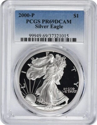2000-P American Silver Eagle Dollar PR69DCAM PCGS Proof 69 Deep Cameo - Image 1 of 2