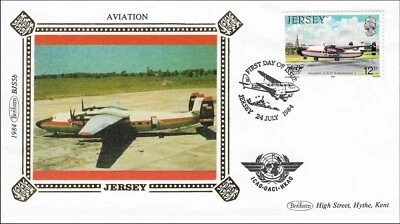 Airspeed A.S.57 Ampassador 2 Aviation Jersey UK Gold Benham Silk FDC Cover 1984 - Image 1 of 2