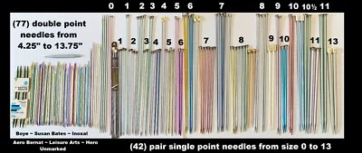 ENORME! Lote De Colección Agujas de Tejer Punto Único y Doble Tamaño 0-13 Aluminio Bates, Boye Foto 1 de 4