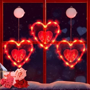 Valentine's Day Window Lights Decorations,3PCS Red Heart Shaped Valentines St... - Picture 1 of 7