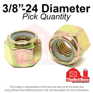 3/8"-24 Grade 8 Nylon Insert Hex Lock Nut Zinc Yellow FINE Nylok (Pick Quantity) - Picture 1 of 2
