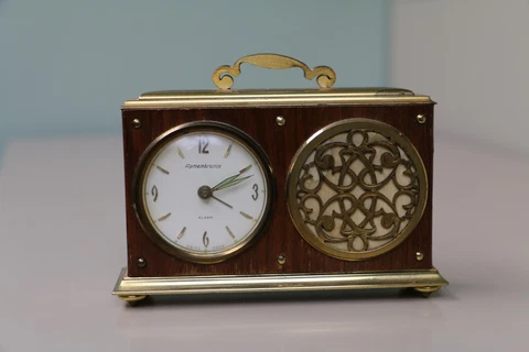 Vintage Remembrance Music Box Alarm Clock Swiss Made Working Condition Cover