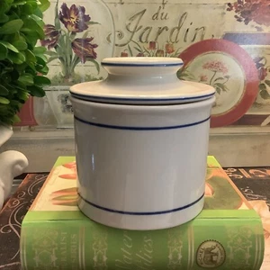 Norpro~Butter Keeper~Stoneware~Cream~w/Blue Stripe~Quality-FREE SHIPPING- - Picture 1 of 6