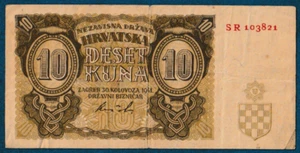 10 Kuna 1941. Croatian banknotes, NDH- USTASHA, world war, Germany, Italy ! - Picture 1 of 2