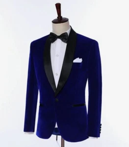 Giacca Reale Uomo Blu Giacca Velluto Nero Smoking Cappotto Sposi Uomo Giacche - Foto 1 di 3