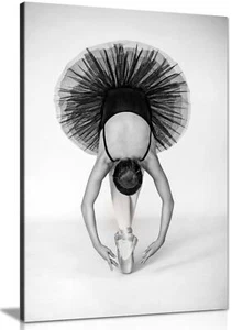 Dancing Ballerina in Black dress Framed Canvas Print Wall Art Home Decor - Picture 1 of 6