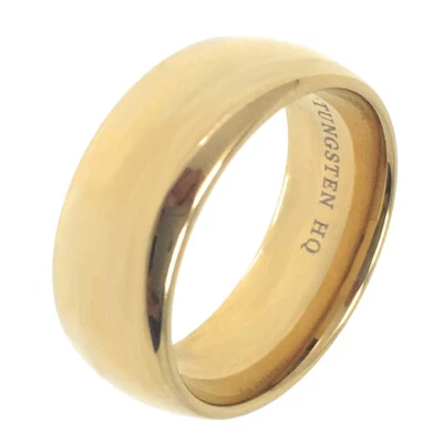 Alianza de boda de metal de tungsteno de 8 mm para hombre en ajuste cómodo y acabado dorado 9 ~ 12 Foto 1 de 4