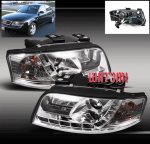 For 02 03 04 Audi A6 Quattro LED DRL Projector Headlights Headlamps Lamps Chrome - Picture 1 of 1