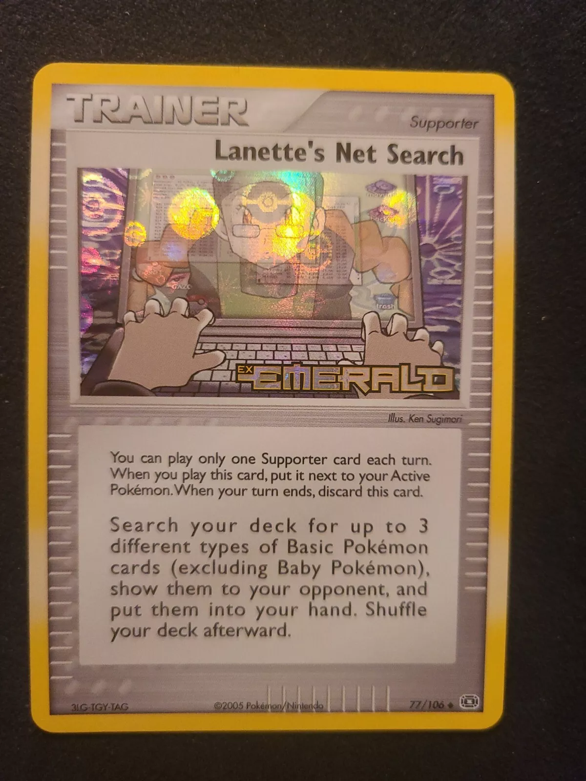 Pokemon Lanette's Net Search 77/106 - Reverse Holo EX Emerald Stamped NM
