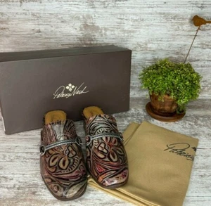 New~ Patricia Nash Tilly Multi Color Brown Tooled Leather Mule Shoes Size 6 / 36 - Picture 1 of 9