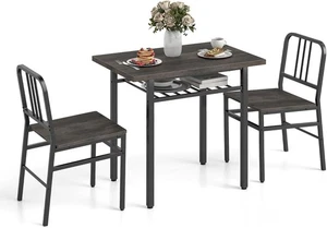 Rectangular 3-Piece Kitchen Dining Set with Storage Rack & Adjustable Feet - Picture 1 of 12