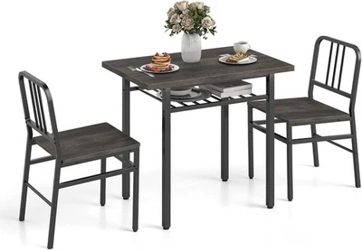 Rectangular 3-Piece Kitchen Dining Set with Storage Rack & Adjustable Feet - Image 1 of 4