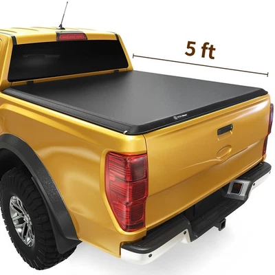 5 ft Bed Tonneau Cover Soft Tri-Fold for 2019-2025 Ford Ranger XLT Pickup Truck - Image 1 of 4
