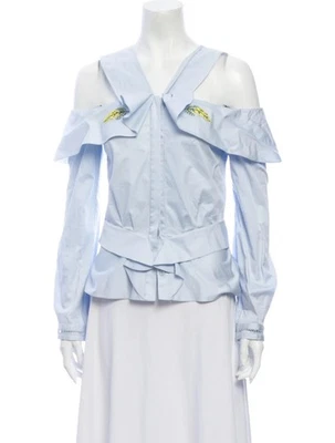 Хлопковая блузка с открытыми плечами Zac Posen верхняя рубашка - Изображение 1 из 3