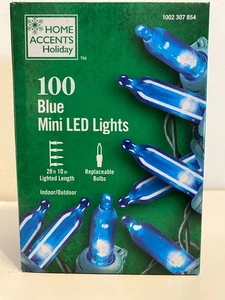 Home Accents Holiday 100 Blue Mini LED Lights Green Wire Indoor/Outdoor - Picture 1 of 5