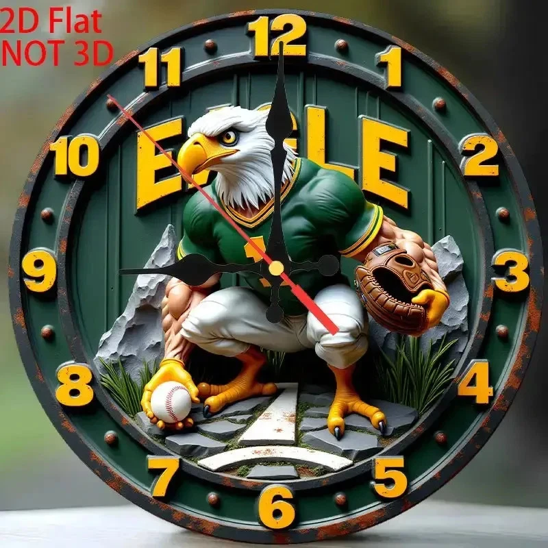 Philadelphia Eagles wall clock 2D  SILENT MOVEMENT DESIGN  FOOTBALL MAN CAVE - Image 1 of 2