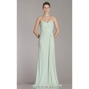 MONIQUE LHUILLIER Brautjungfer 10 trägerloses Chiffonkleid mintgrün gerafft elegant - Bild 1 von 6