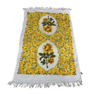 Toalla de mano Cannon mezcla de algodón rosas amarillas rectángulo floral boho vintage flecos Foto 1 de 4