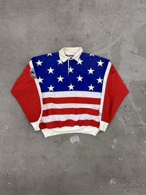 vintage 90s STARTER AMERICAN FLAG SYMBOL USA SPORTS ALL OVER POCKET SHIRT large - Image 1 of 4