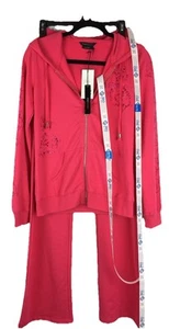 BCBG Maxazria Women’s Tracksuit Hoodie Zip Pink Bling Sz S MRP $160 360 ID New - Picture 1 of 15
