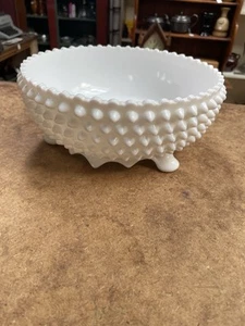 Fenton Hobnail weiß Fuß Schüssel Glas 8 1/4" Vintage USA - Bild 1 von 5
