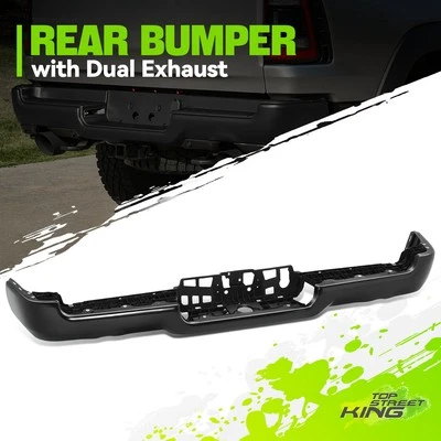 Black Rear Bumper Facebar w/o Sensor Hole w/ Dual Exhaust for Ram 1500 19-24 - Image 1 of 4