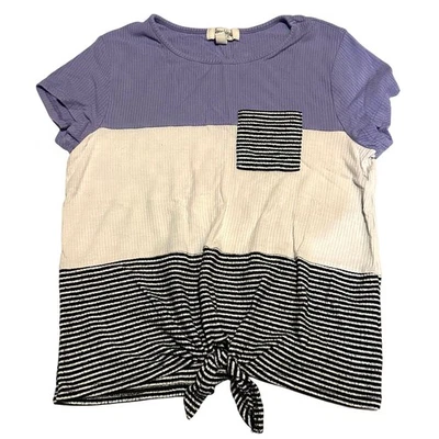 Speechless Kids Colorblock Stripe Tie Front Top Girls Size L Large - Image 1 of 4