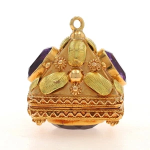 Yellow Gold Amethyst Vintage Floral Locket Charm 18k Oval 11.30ctw Opens - Picture 1 of 8