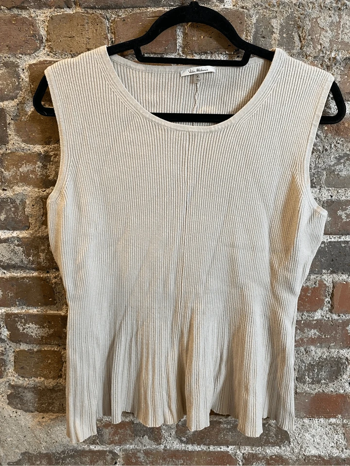 Blusa elástica plisada sin mangas blanca/beige Vila Milano para mujer talla XL Foto 1 de 4