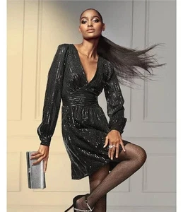 $195 Michael Kors Women's Sequined Stripe Dress, Black, Size XS - Picture 1 of 3