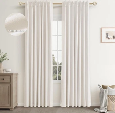 Cream/ Ivory Pinch Pleated Linen 100% Blackout Drapes 84 X 40 - Image 1 of 4
