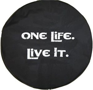 SpareCover® Brawny Series - One Life Live It on 37" Black Denim Tire Cover - Picture 1 of 7