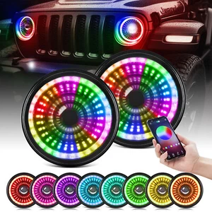 7''Inch LED Starry Headlight RGB Multi-color Chasing for Jeep Wrangler JK JKU TJ - Picture 1 of 9