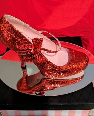 Leg Avenue Mary Jane red glitter high heel Ruby shoes Valentine Halloween New - Image 1 of 4